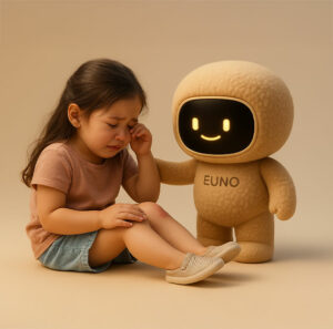 Euno réconforte les enfants